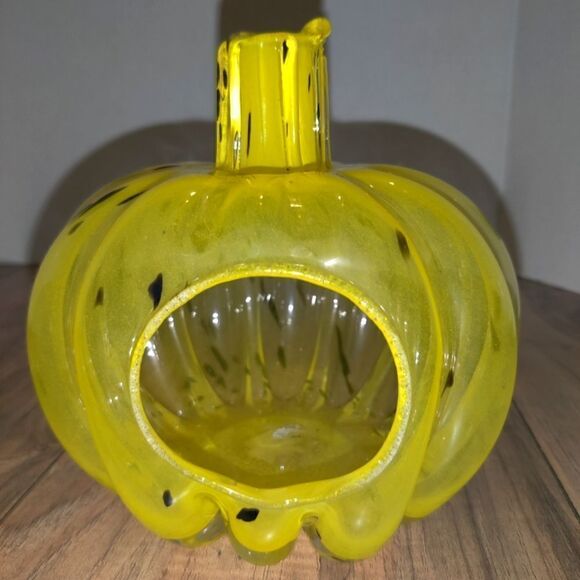 Smith & Hawken Candle Holder Yellow & Black Splatter Pumpkin Handmade In Poland. - Picture 3 of 6